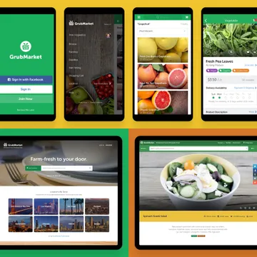Examples of GrubMarket's native mobile app and B2C marketplace experience.