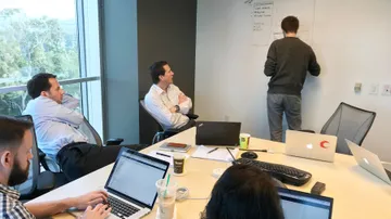 Photo of a whiteboarding session between the Viget team and the Research Affiliates team