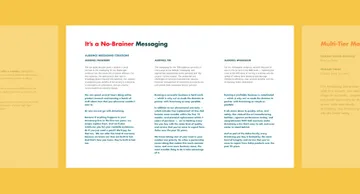 Sample page from Armstrong's brand strategy guide showing messaging for the concept, "It's a No Brainer"